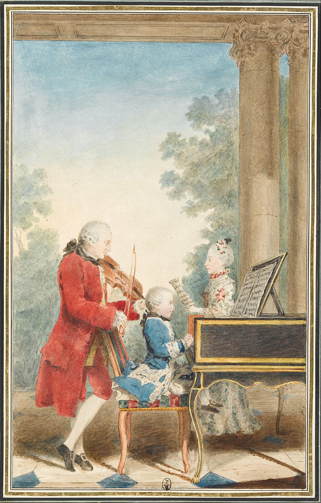 Porodica Mozart na turneji Leopold, Wolfgang i Nannerl. Slika Carmontelle, iz 1763