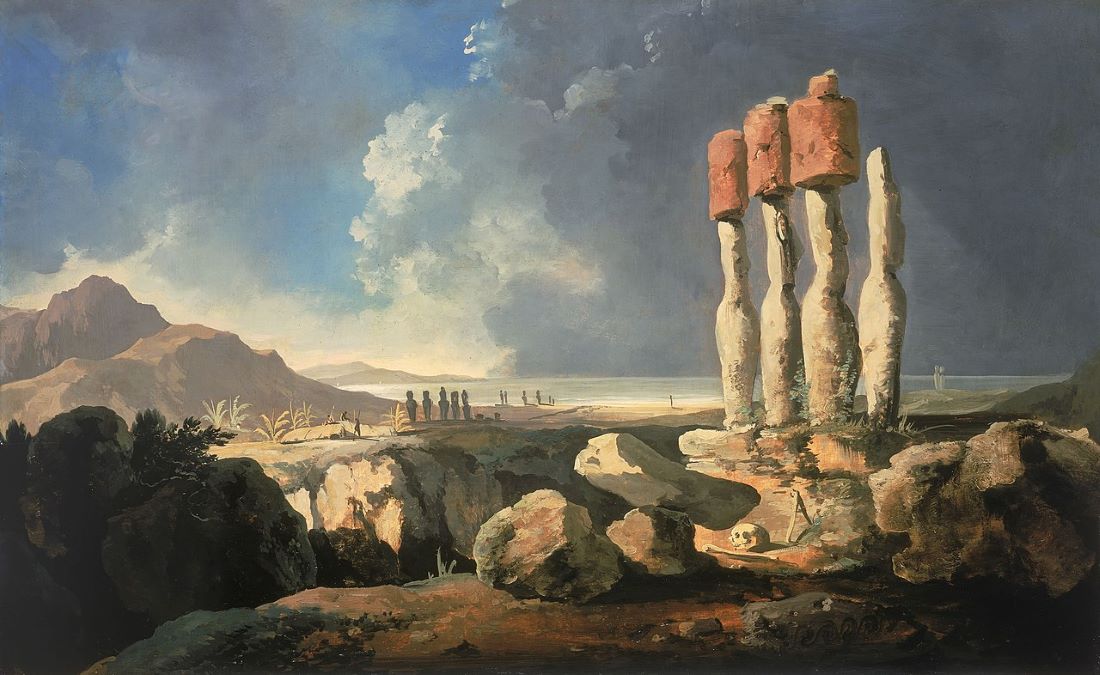 Pogled na spomenika Uskršnjeg ostrva, Rapa Nui, c. 1775-1776 William Hodges.